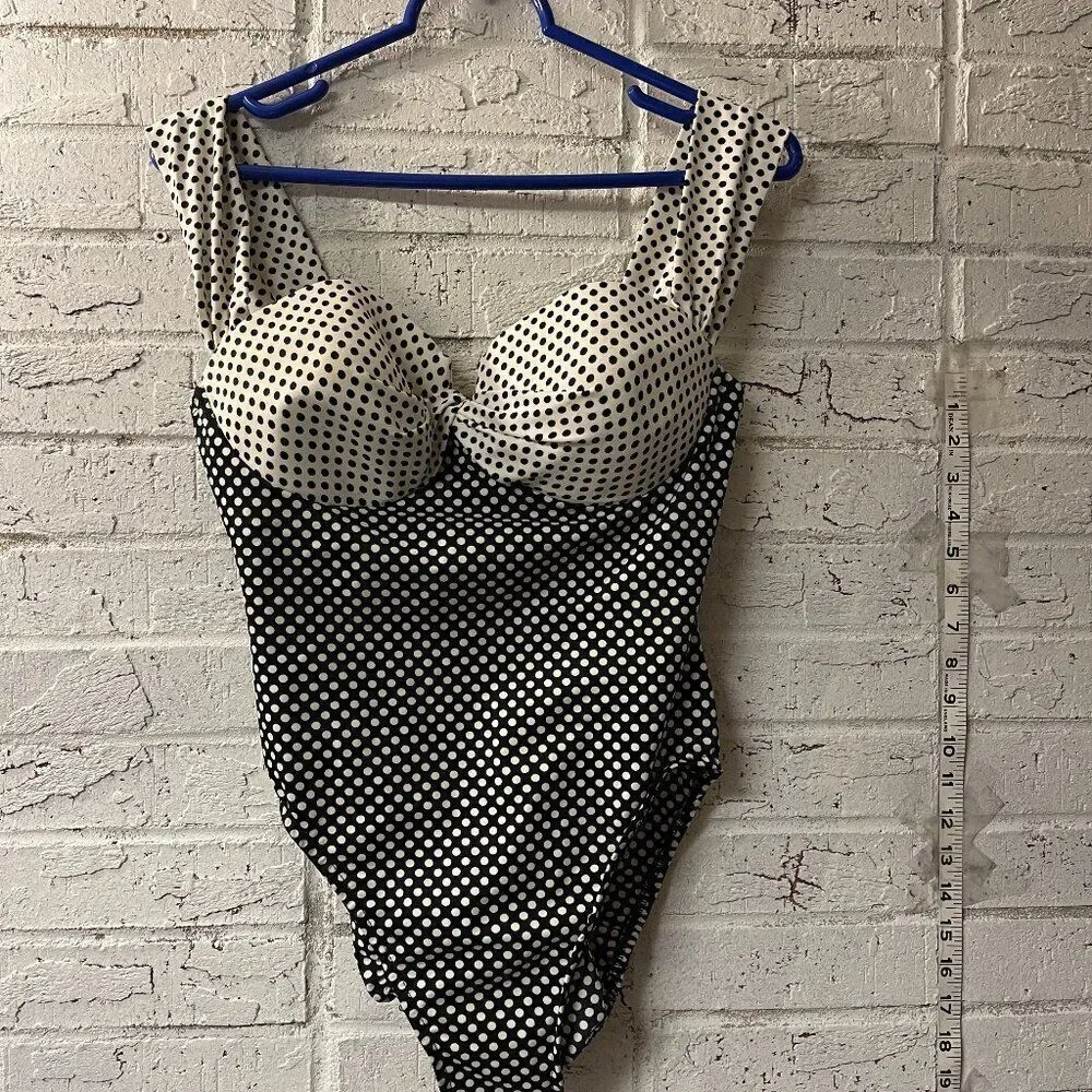 Vintage Retro Style Swimwear Black & White Polka Dot One Piece Small